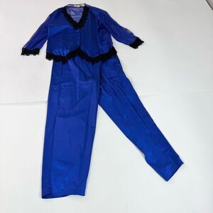 Vintage Victorias Secret Pajama Pant Set Womens Small Blue Satin Lace 80s 90s